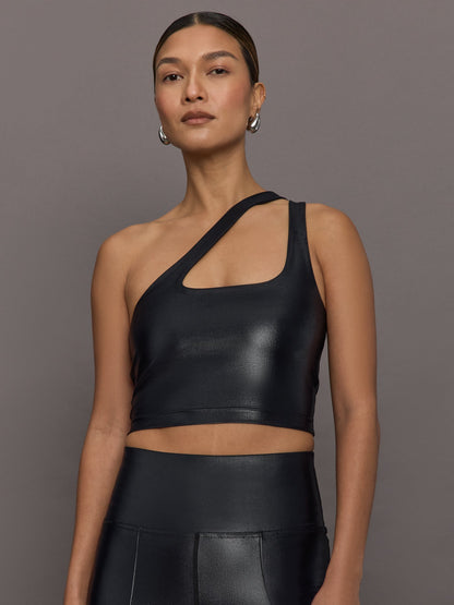 Carbon38 | One Shoulder Bra Top in Takara Shine - Black