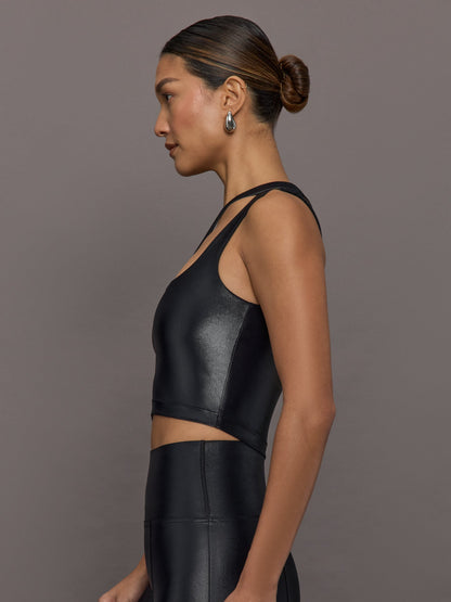 Carbon38 | One Shoulder Bra Top in Takara Shine - Black