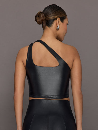 Carbon38 | One Shoulder Bra Top in Takara Shine - Black