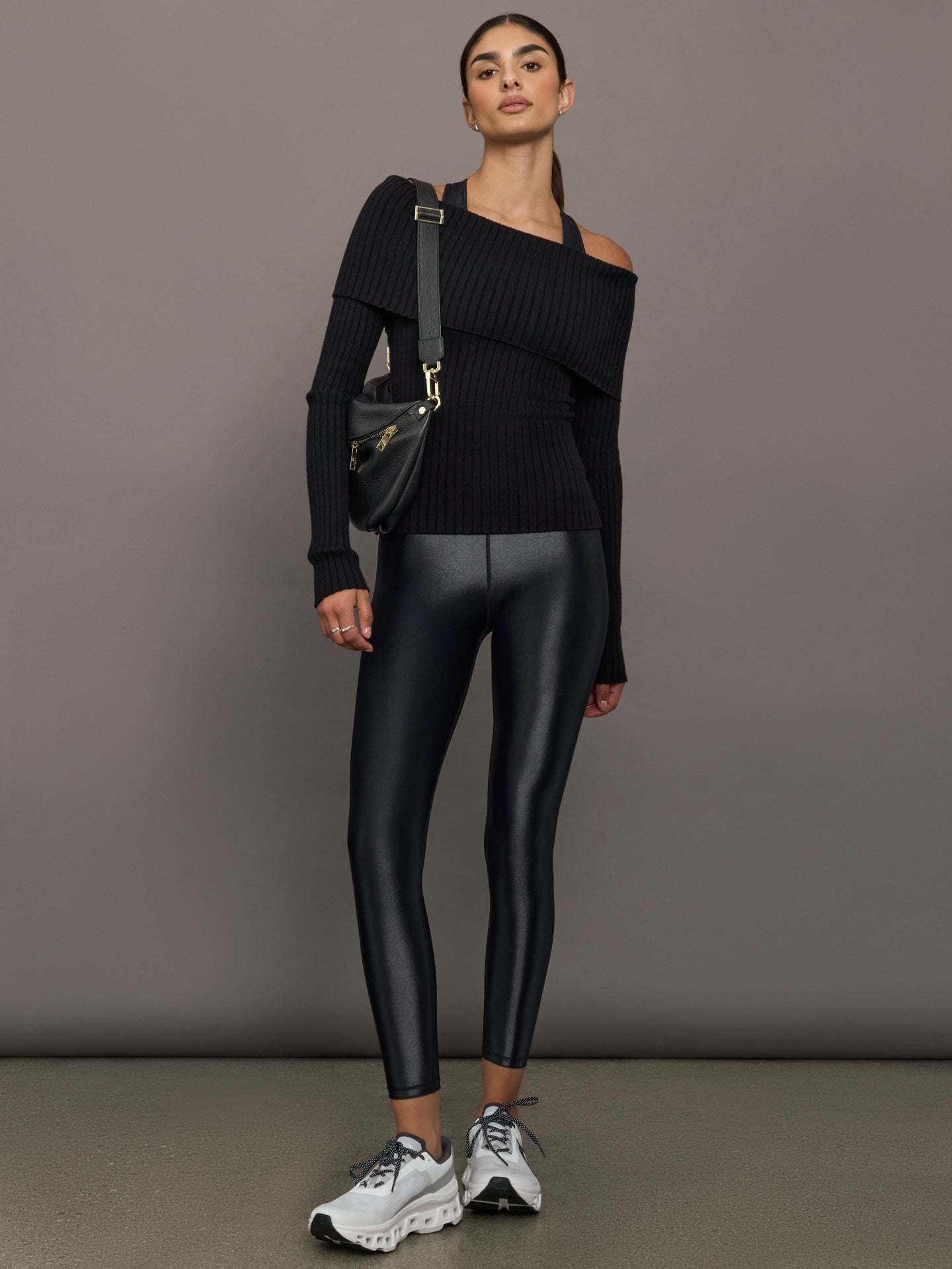 Carbon38 | Black High Waisted 7/8 Legging in Takara Shine | Carbon38
