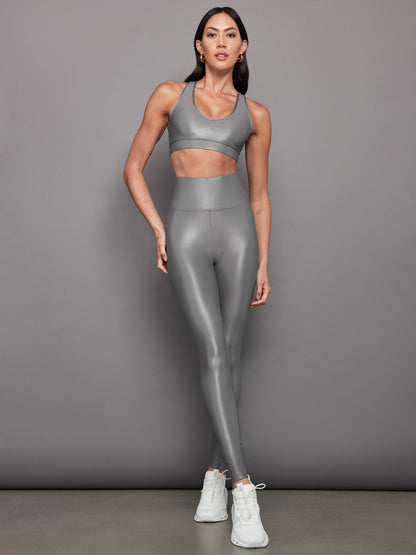 Carbon38 | High Rise Full-Length Legging in Takara Shine - Steel Grey