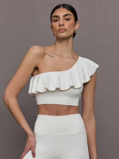 Carbon38 | Ruffle One Shoulder Bra in Diamond Compression - Cloud Dancer