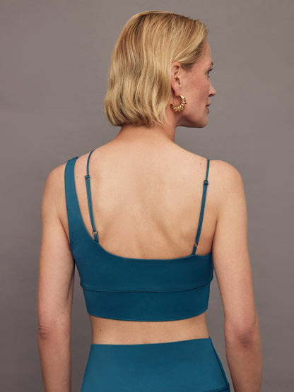 Carbon38 | Asymmetrical Strappy Bra in Diamond Compression - Deep Lagoon