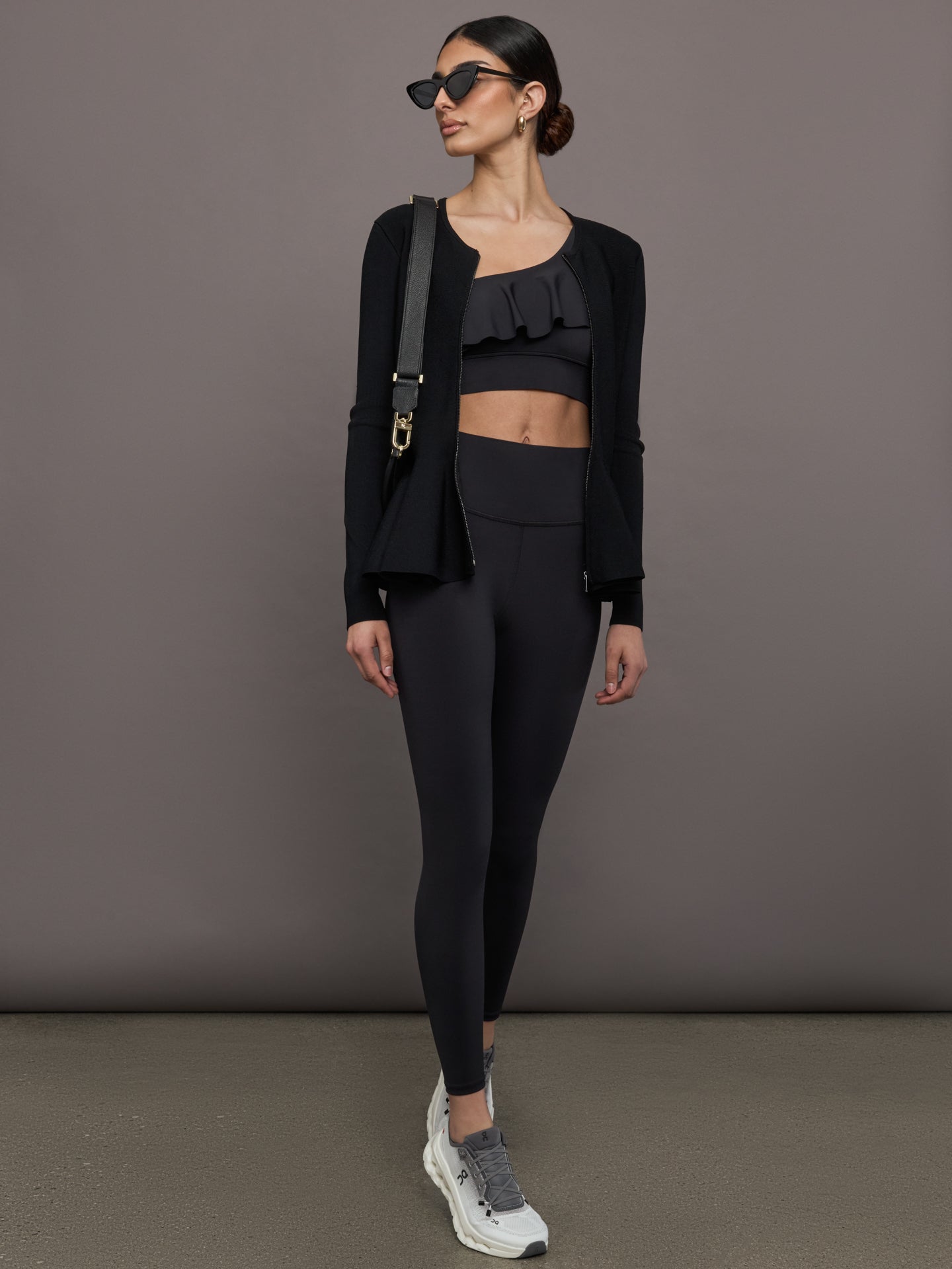 Carbon38 | Ruffle One Shoulder Bra in Diamond Compression - Black