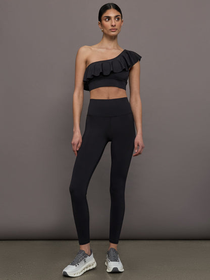 Carbon38 | Ruffle One Shoulder Bra in Diamond Compression - Black