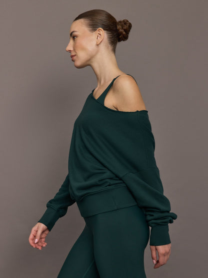 Carbon38 | Off Shoulder Sweatshirt in French Terry - Forest