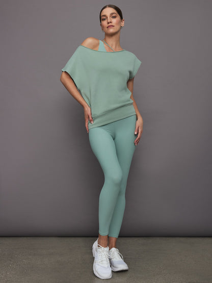Carbon38 | Short Sleeve Off Shoulder Sweatshirt in French Terry - Granite Green