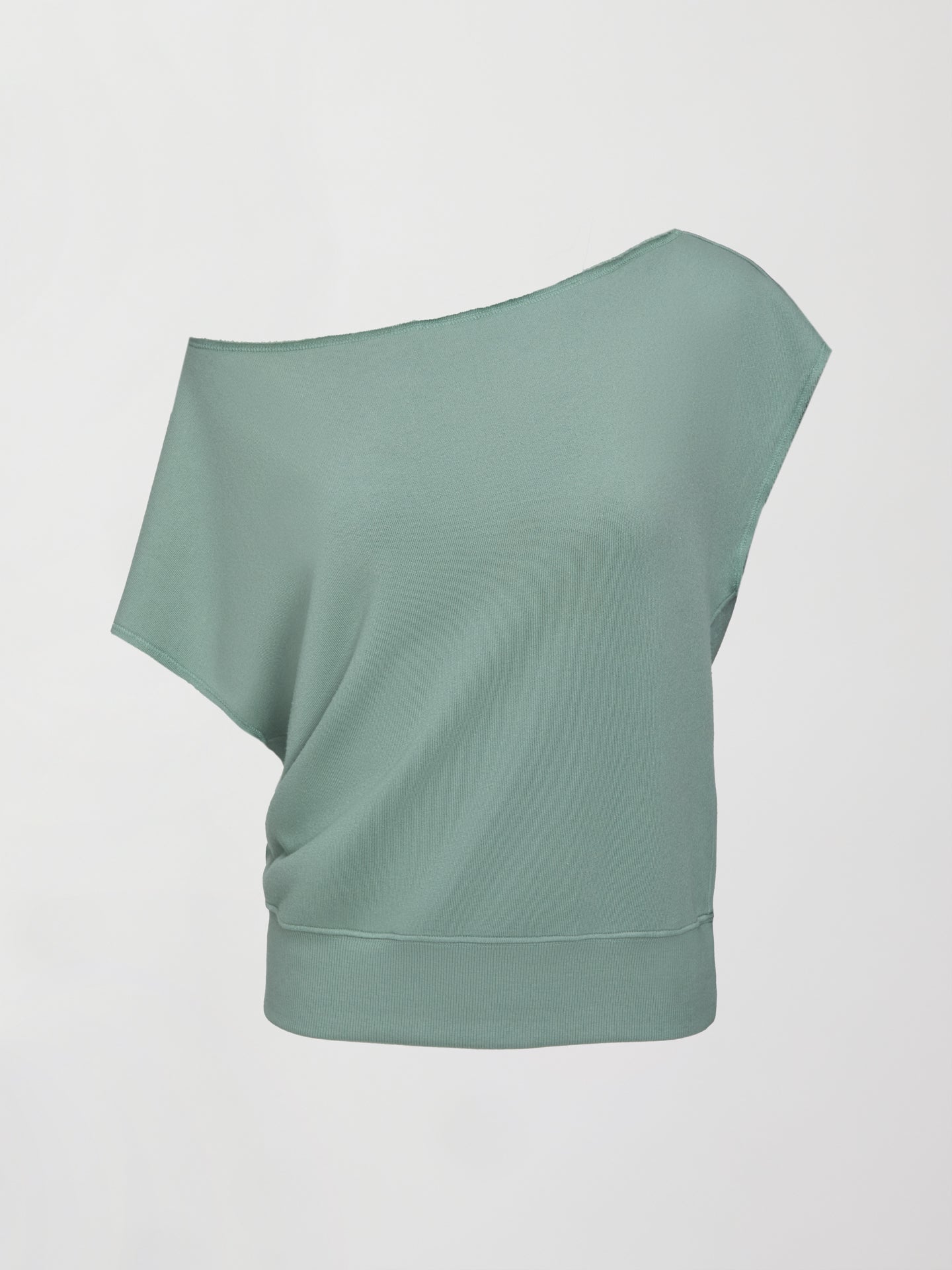 Carbon38 | Short Sleeve Off Shoulder Sweatshirt in French Terry - Granite Green