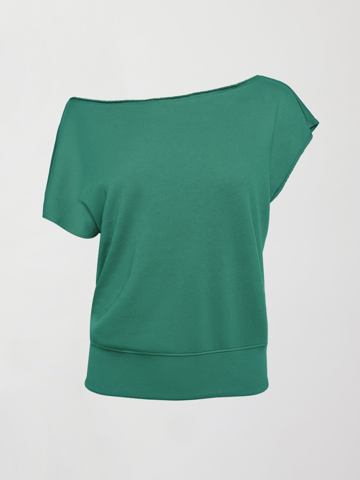 Carbon38 | Short Sleeve Off Shoulder Sweatshirt in French Terry - Malachite