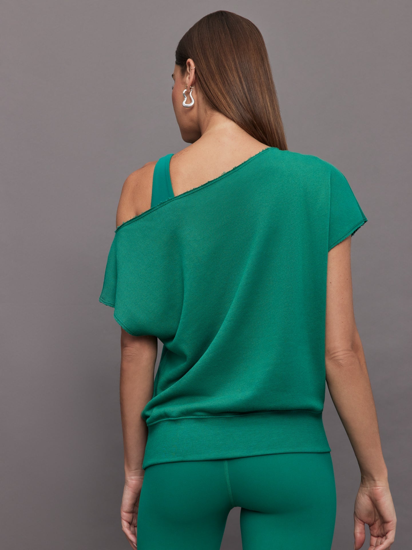 Carbon38 | Short Sleeve Off Shoulder Sweatshirt in French Terry - Malachite