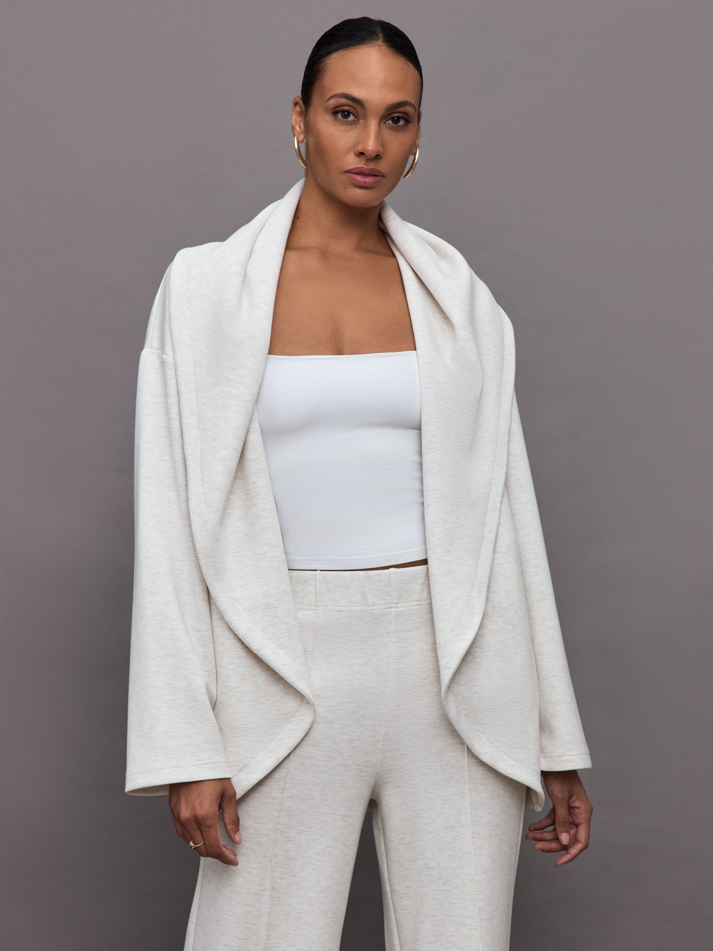 Carbon38 | Knit Cocoon Cardigan in Interlock - Moonbeam Heather