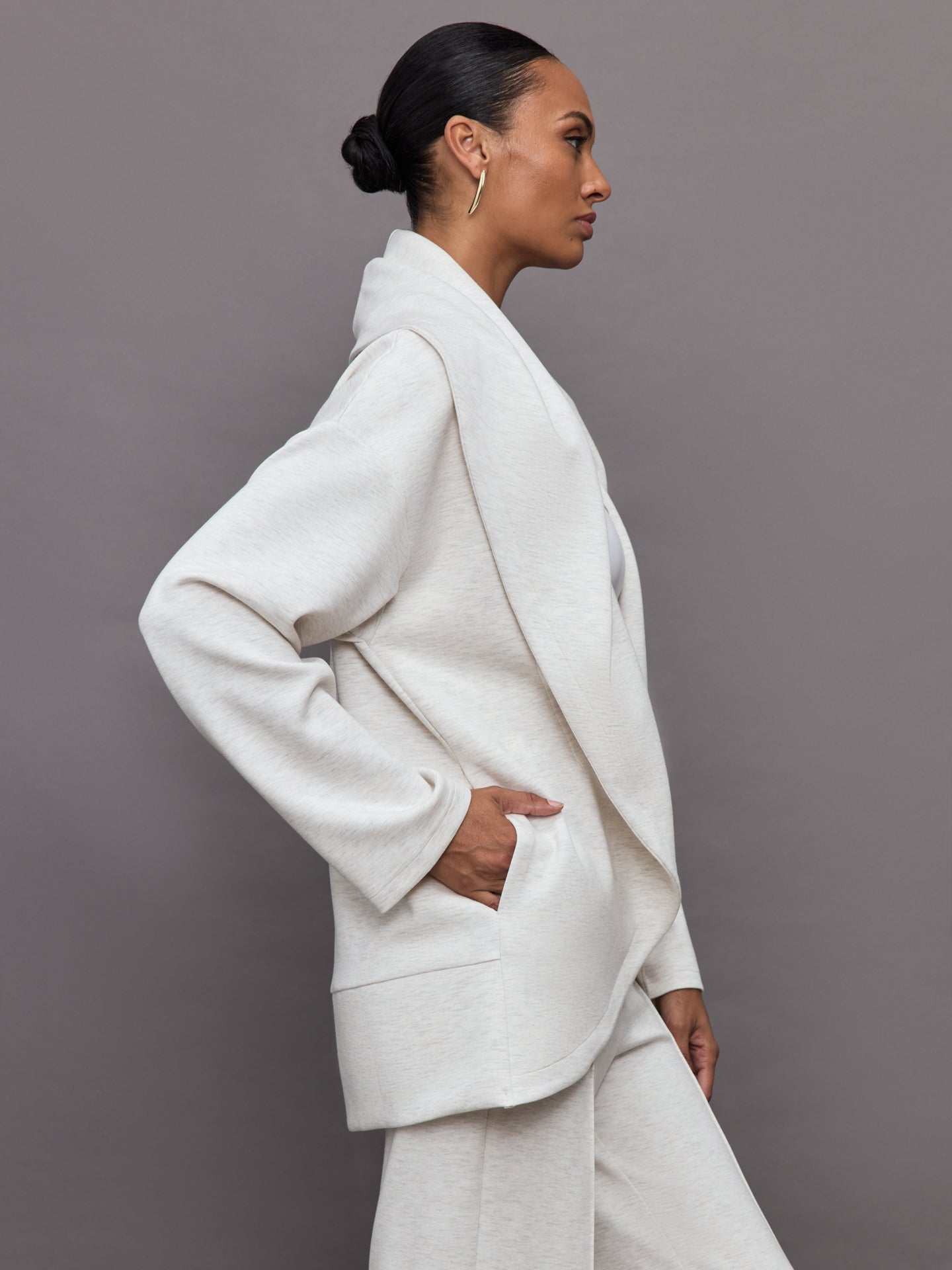 Carbon38 | Knit Cocoon Cardigan in Interlock - Moonbeam Heather
