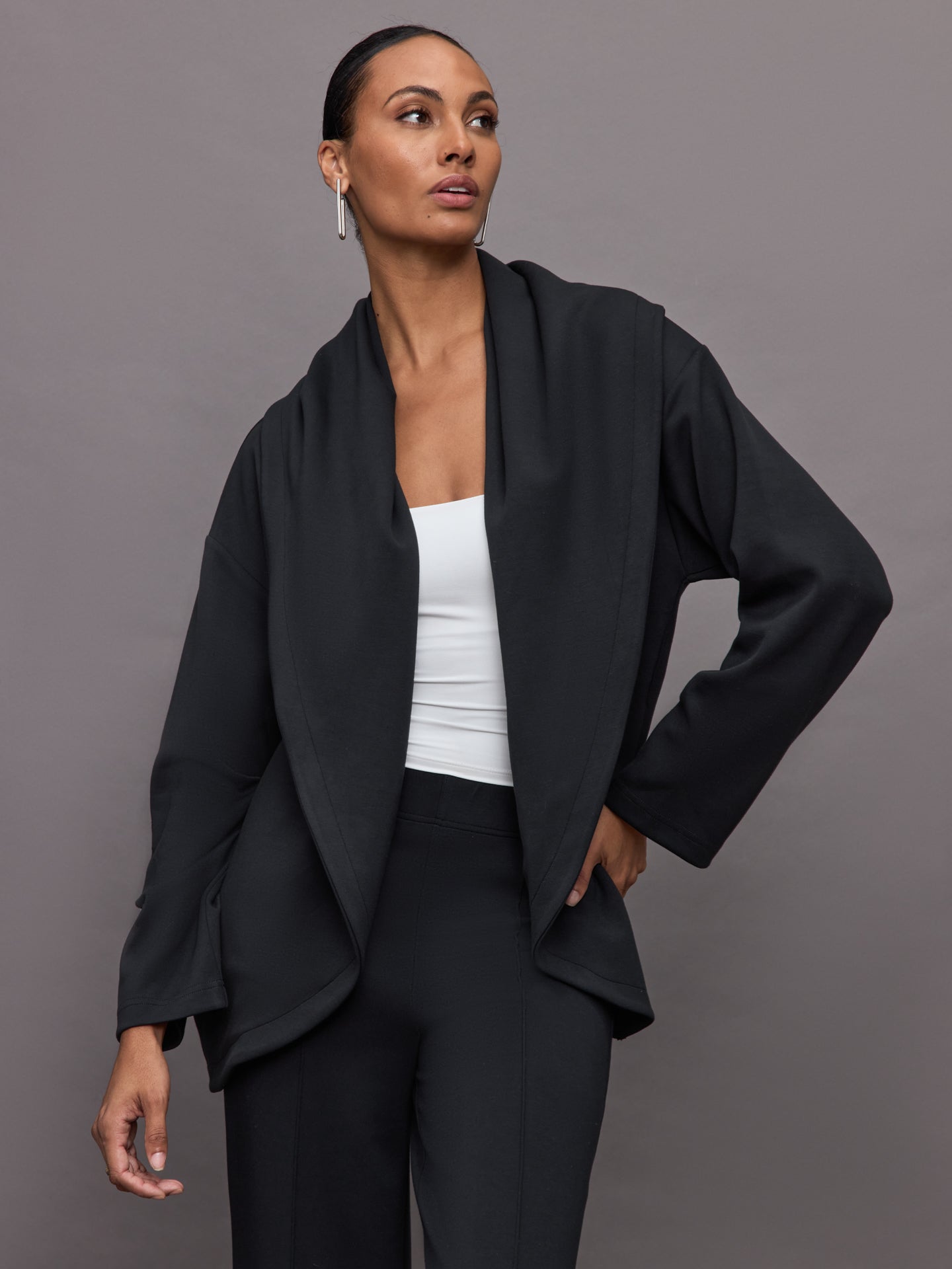 Carbon38 | Knit Cocoon Cardigan in Interlock - Black