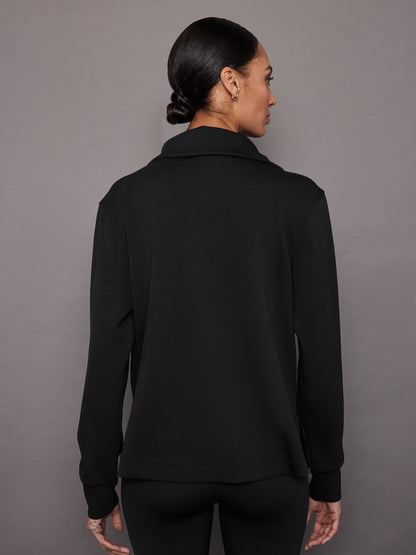 Carbon38 | Knit Jacket with Asymmetrical Zip in Interlock - Black
