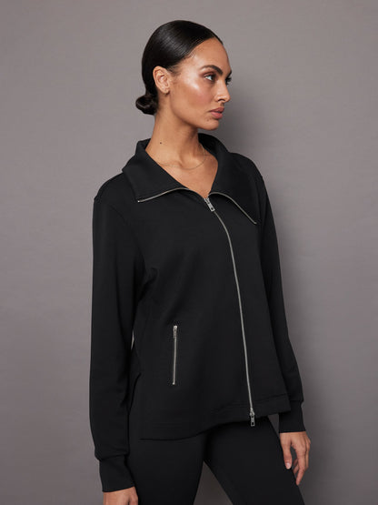 Carbon38 | Knit Jacket with Asymmetrical Zip in Interlock - Black