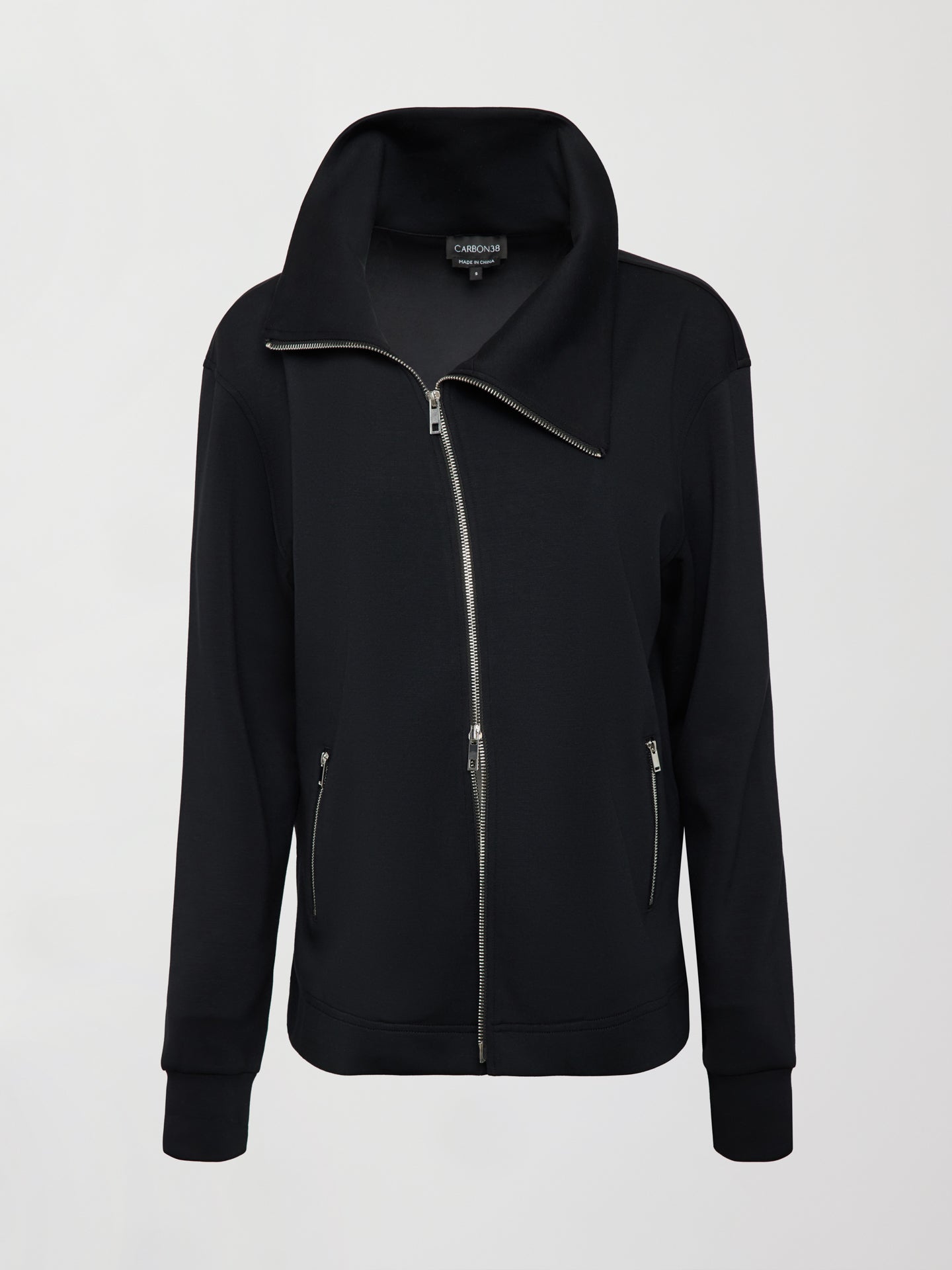 Carbon38 | Knit Jacket with Asymmetrical Zip in Interlock - Black