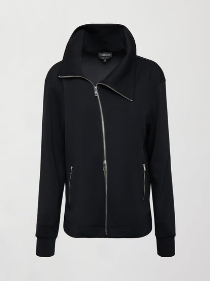 Carbon38 | Knit Jacket with Asymmetrical Zip in Interlock - Black