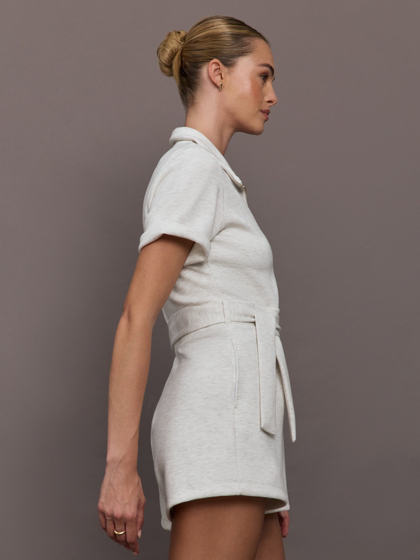 Carbon38 | Short Romper in Interlock - Moonbeam Heather
