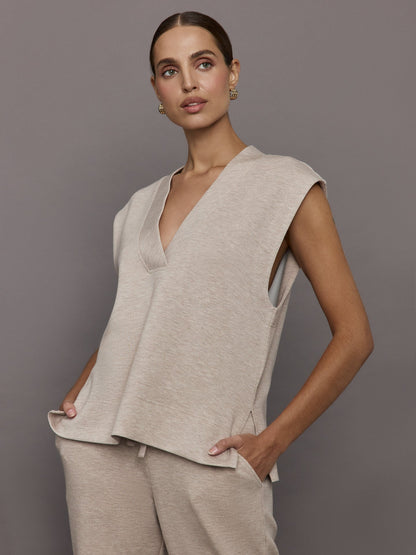 Carbon38 | V Neck Knit Vest in Interlock - Taupe Heather