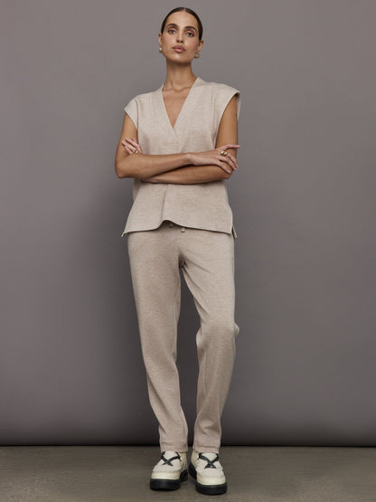 Carbon38 | V Neck Knit Vest in Interlock - Taupe Heather