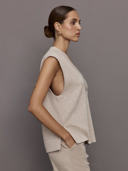 Carbon38 | V Neck Knit Vest in Interlock - Taupe Heather