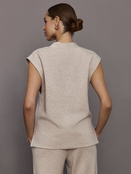 Carbon38 | V Neck Knit Vest in Interlock - Taupe Heather