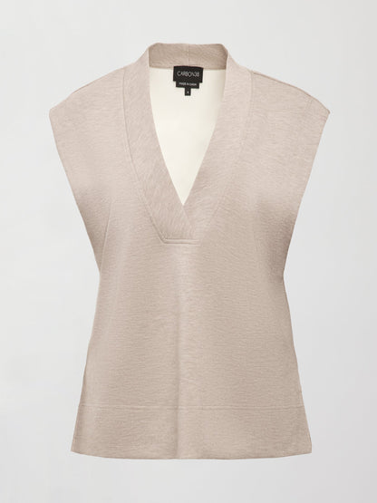 Carbon38 | V Neck Knit Vest in Interlock - Taupe Heather