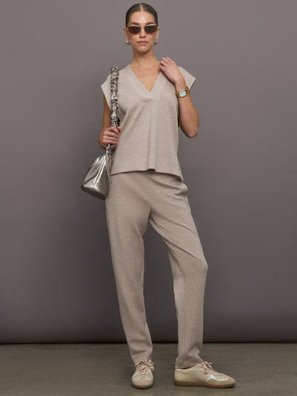Carbon38 | Tapered Leg Jogger in Interlock - Taupe Heather