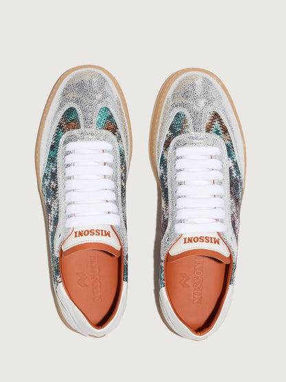 Carbon38 | Alice Sneaker - Silver/Fabric Multi Turquoise
