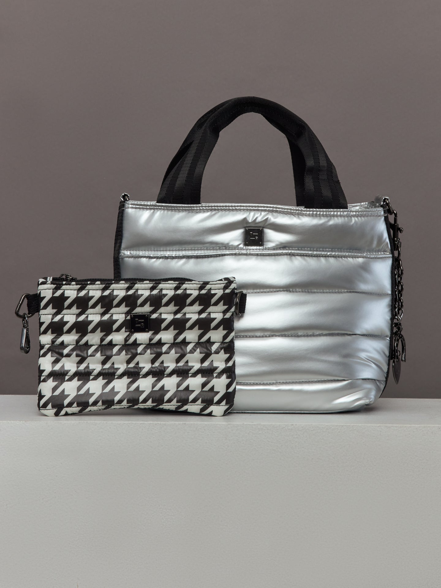 Carbon38 | Escapade Tote - Pearl Silver and Houndstooth/ Black/Black Web