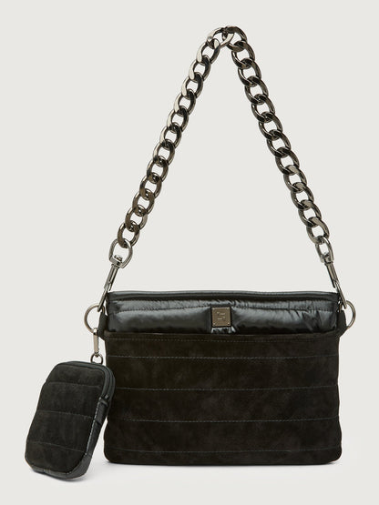 Carbon38 | Downtown Crossbody - Black Suede & Pearl Black/Black Web Gunmetal Hard