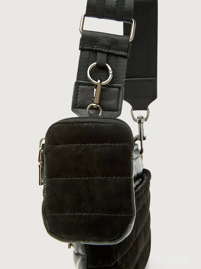 Carbon38 | Downtown Crossbody - Black Suede & Pearl Black/Black Web Gunmetal Hard