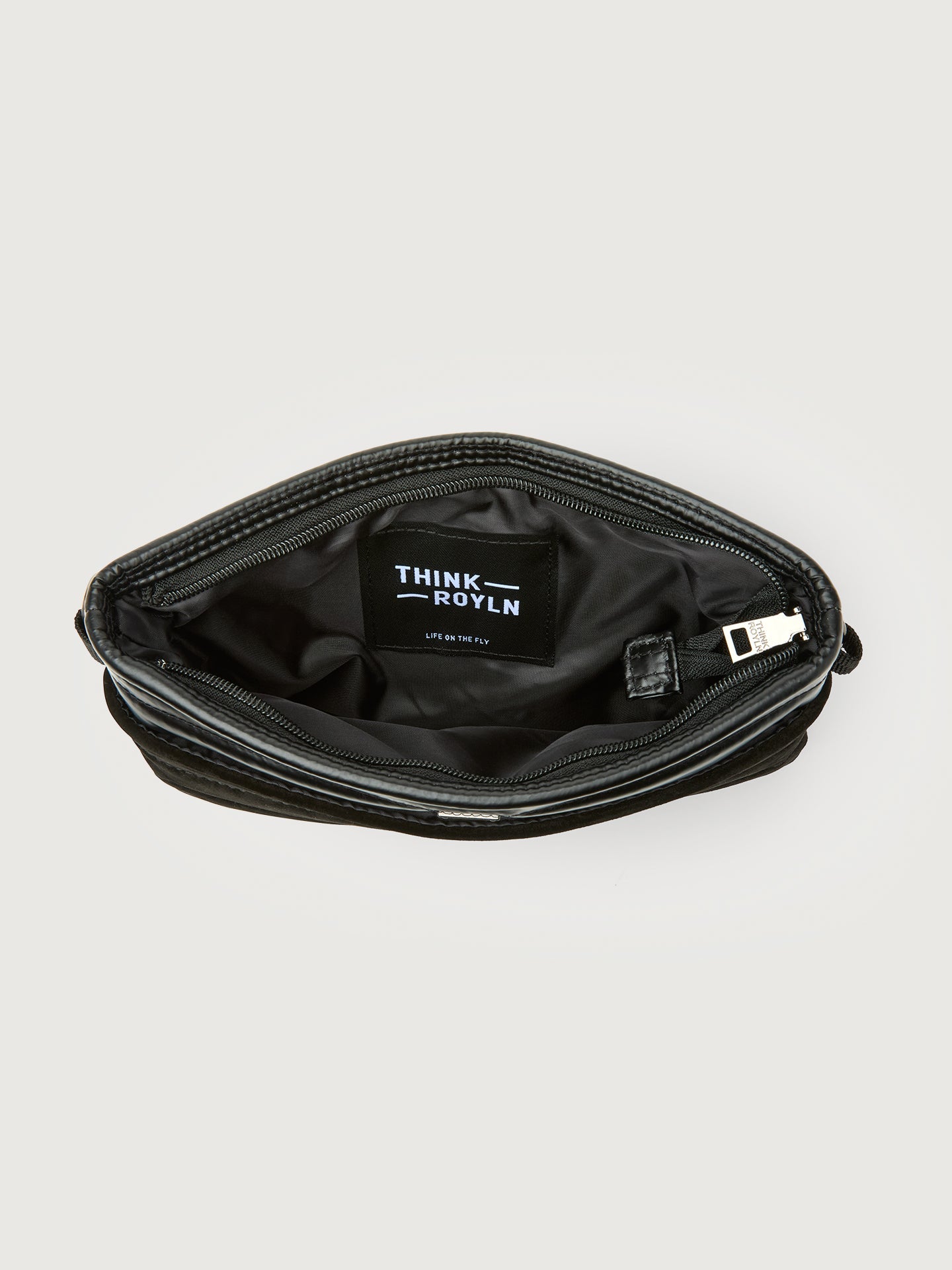 Carbon38 | Downtown Crossbody - Black Suede & Pearl Black/Black Web Gunmetal Hard