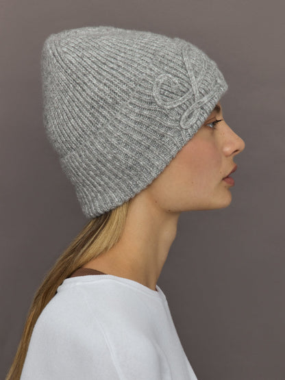 Carbon38 | Love Embroidered Knit Hat - Light Grey