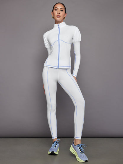 Carbon38 | High Rise Fleece Back Seam Legging - White
