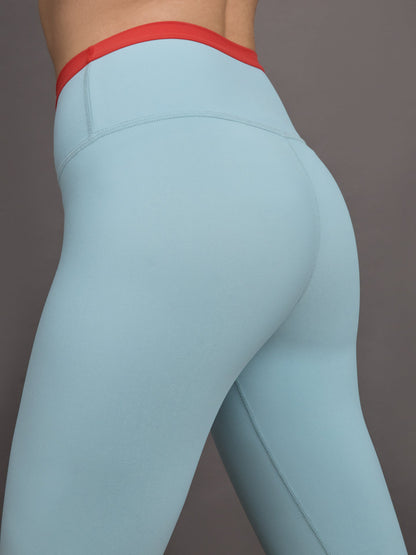 Carbon38 | Contrast Waistband Legging in Melt - Sky Blue/ BitterSweet