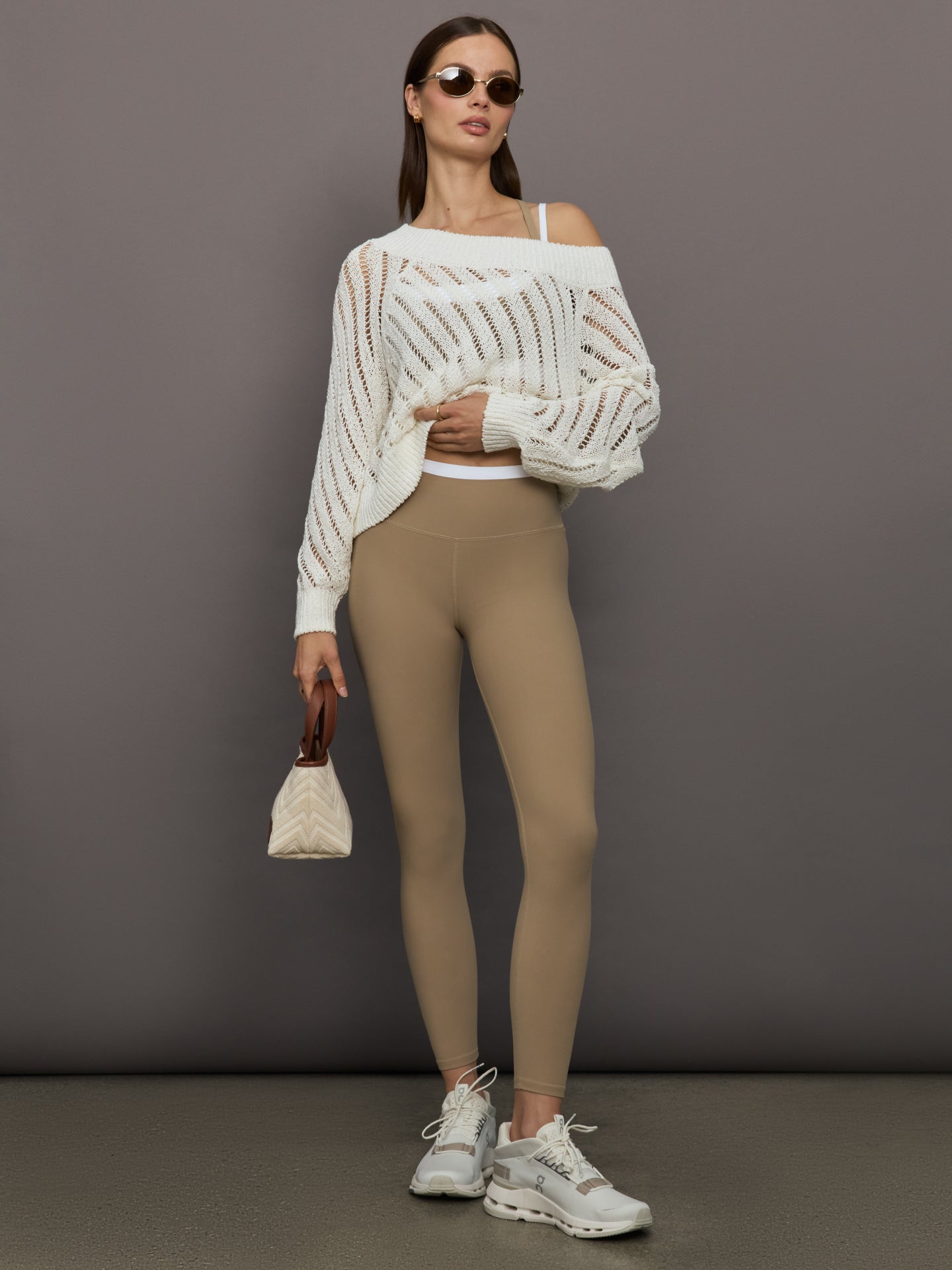 Carbon38 | Contrast Waistband Legging in Melt - Chinchilla / White
