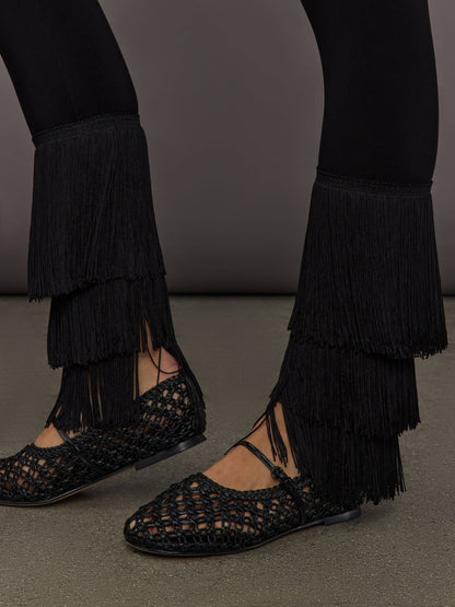 Carbon38 | Fringe Hem Cropped Legging - Black