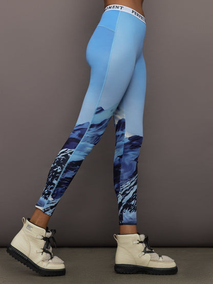 Carbon38 | Printed Base Layer Leggings - Ski Lift Blue