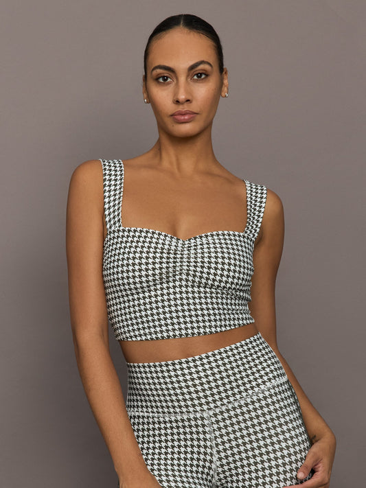 Carbon38 | Houndstooth Sports Bra - Ivory / Faded Black