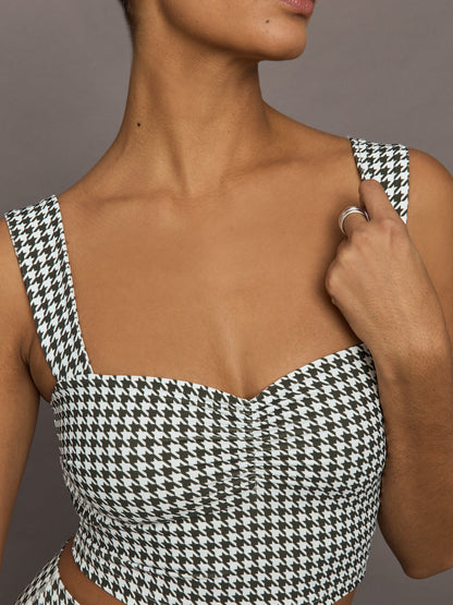 Carbon38 | Houndstooth Sports Bra - Ivory / Faded Black