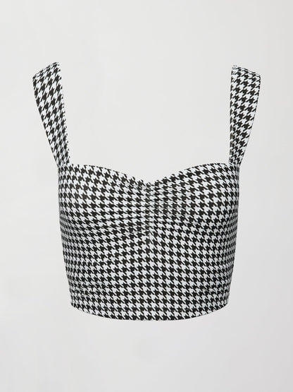 Carbon38 | Houndstooth Sports Bra - Ivory / Faded Black