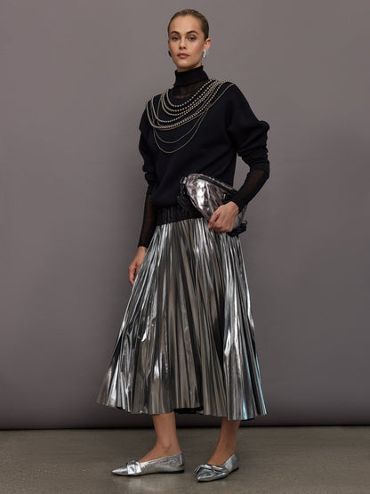 Carbon38 | Metallic Pleated Skirt - Silver