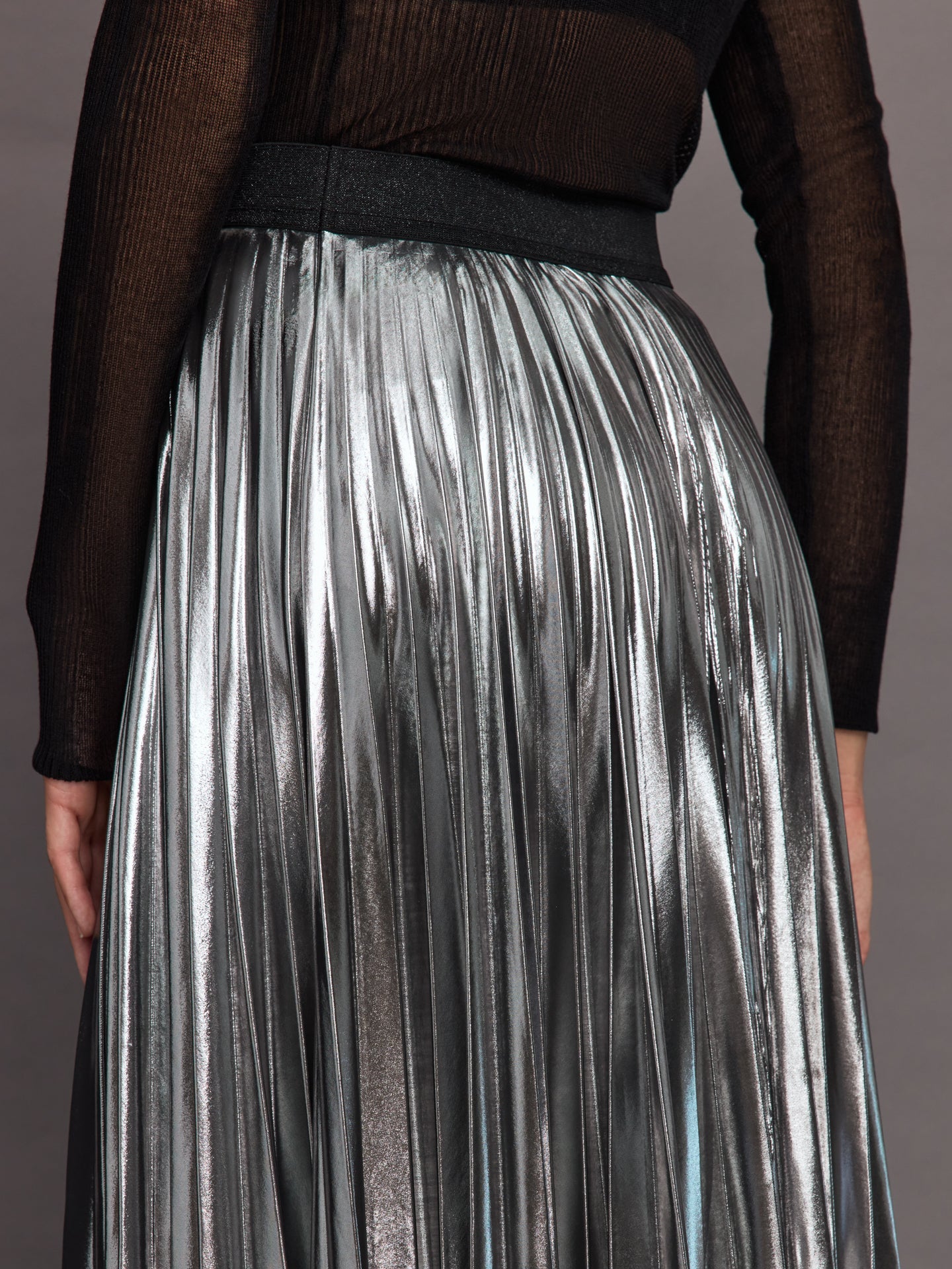 Carbon38 | Metallic Pleated Skirt - Silver