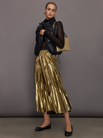 Carbon38 | Metallic Pleated Skirt - Gold