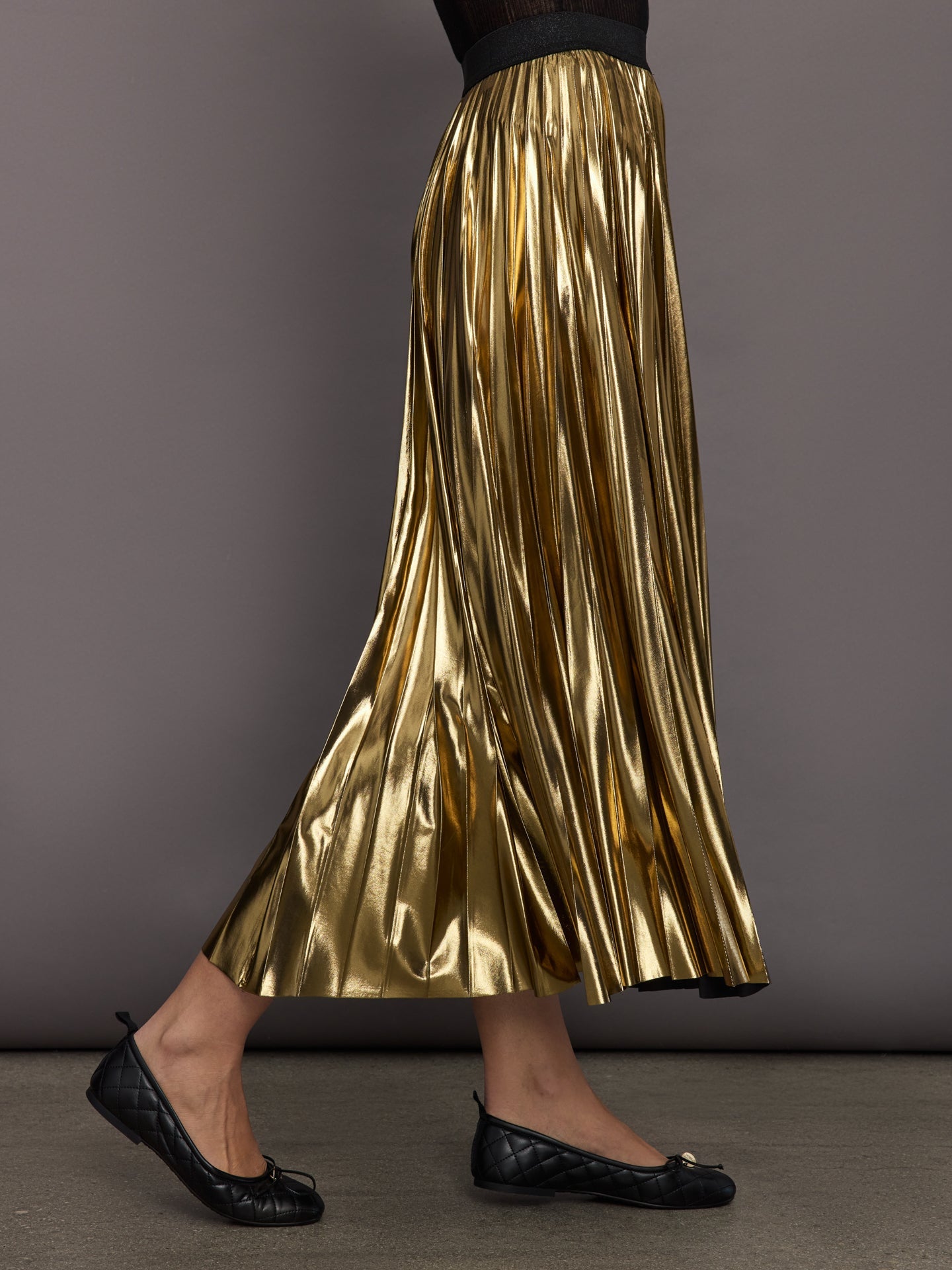 Carbon38 | Metallic Pleated Skirt - Gold