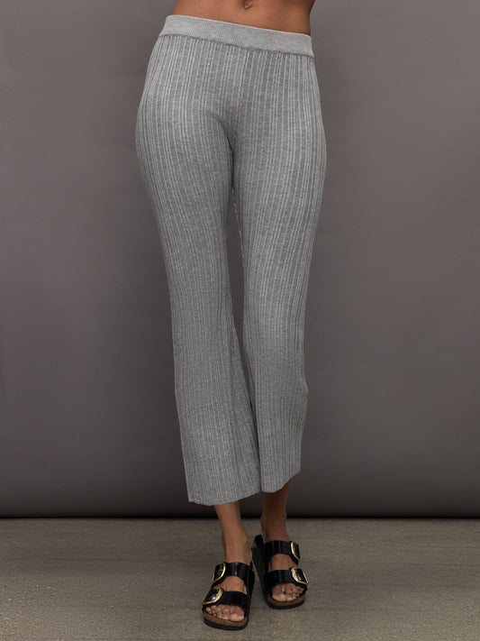 Carbon38 | Pallas Rib Knit Bootcut Pant - Heather Grey