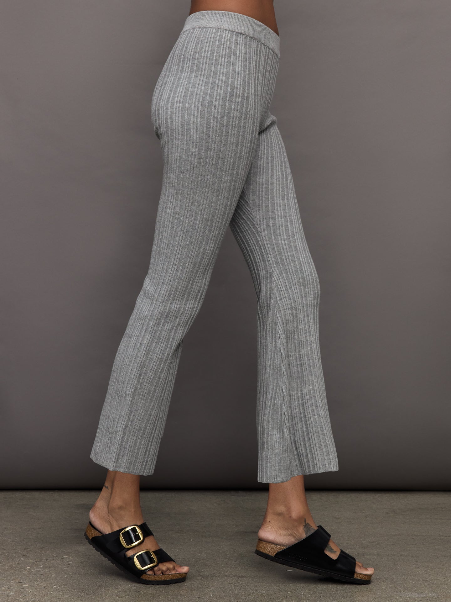 Carbon38 | Pallas Rib Knit Bootcut Pant - Heather Grey