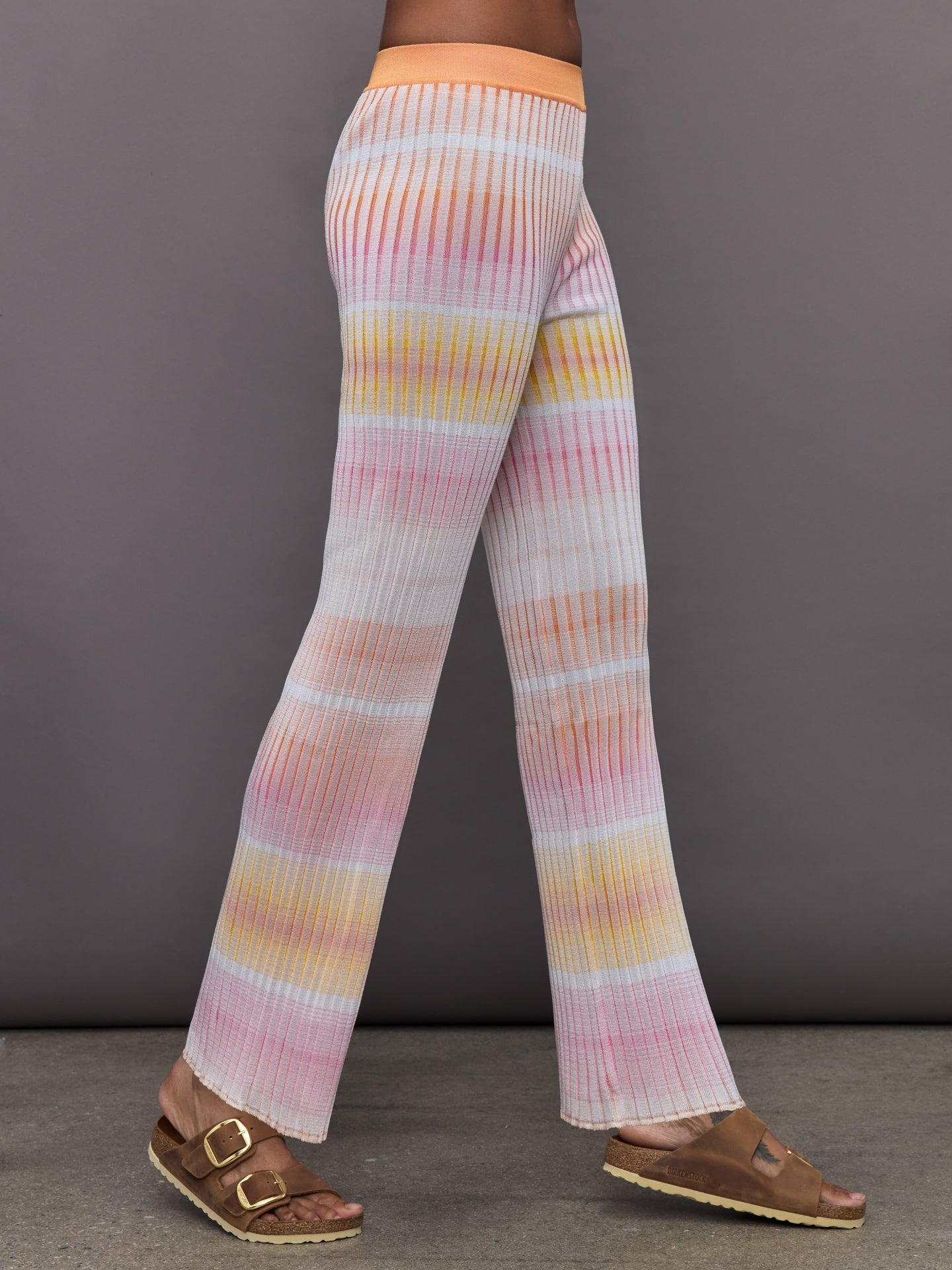 Carbon38 | Straight Ribbed Trousers - Orange / Multi