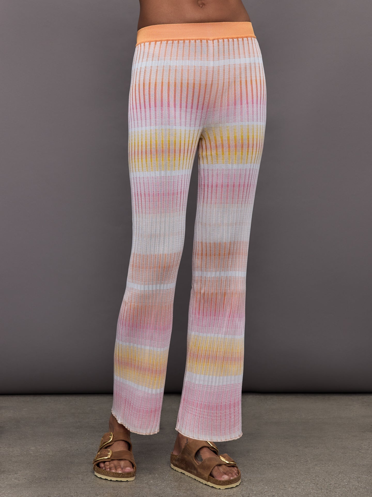 Carbon38 | Straight Ribbed Trousers - Orange / Multi